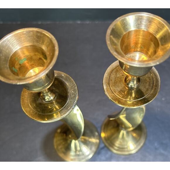 2 Vintage Brass 1970's Ribbon Twist Candlestick Holders- 6.5” Never Used - Picture 6 of 6